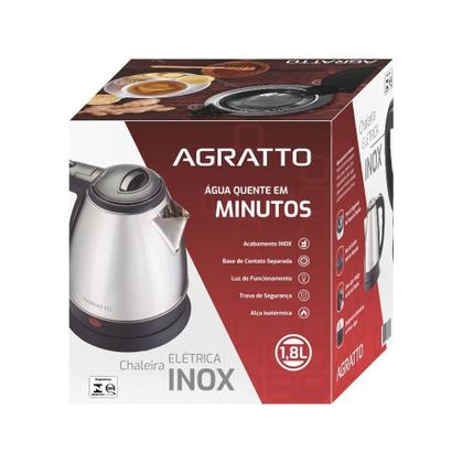 Imagem de Chaleira Elétrica Inox 1,8 Litros Desligamento Automático 60Hz Alça Isotérmica 1000w Agratto