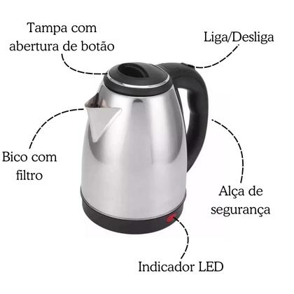 Imagem de Chaleira Elétrica Inox Jarra Leiteira 1,8 Litros 127V 220V