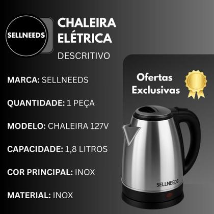 Imagem de Chaleira Elétrica Jarra Café Chá Inox 110v