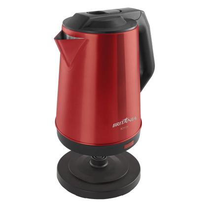 Imagem de Chaleira Elétrica Jarra Garrafa Bule Britânia BCH12V 1.9L Inox Vermelho Base Giratória 360 Desligamento Automático