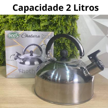 Imagem de Chaleira Inox 2000ml Com Apito Decoração Bule Cozinha Água