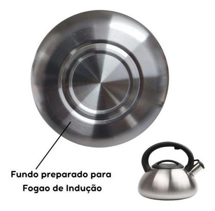 Imagem de Chaleira Inox 3 Lts Apito Fogão Indução Revestimento Interno