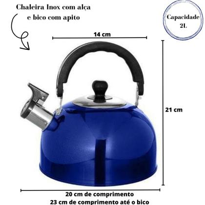 Imagem de Chaleira inox color com alça e bico com apito 2l para água café chá