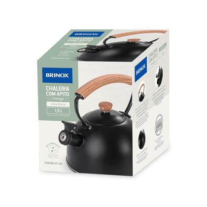 Imagem de Chaleira Inox Com Apito de Indução Preto Roma Vintage 1,5L - Brinox 4875/116
