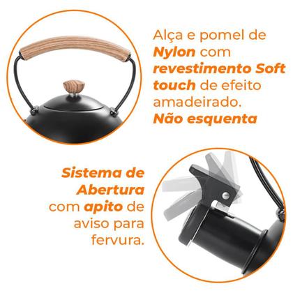 Imagem de Chaleira Inox Com Apito de Indução Preto Roma Vintage 1,5L - Brinox 4875/116