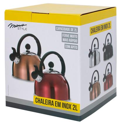 Chaleira Inox Preta 2 Litros Com Apito Alça Térmica Luxo - Mimo