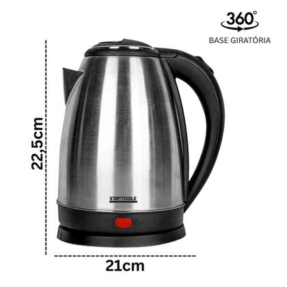 Imagem de Chaleira Jarra Bule Elétrica Aço Inox 2L 127V ou 220V Base 360 Automática com LED Indicador