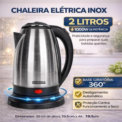 Imagem de Chaleira Jarra Elétrica 2 Litros 127V em Inox Aquecimento Rápido Desligamento Automático Ideal para Cozinha e Escritório