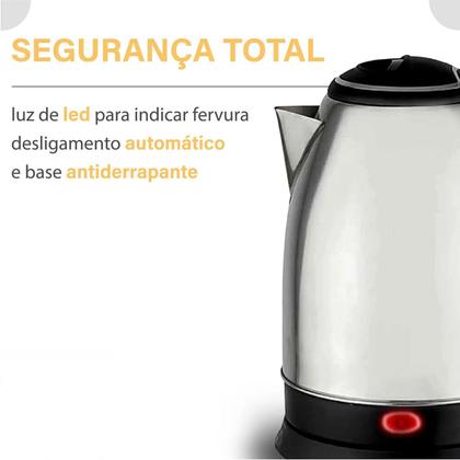 Imagem de Chaleira Jarra Elétrica Portátil 1.8 Litros Aço Inox 220v Para Café Chá Linha Premium