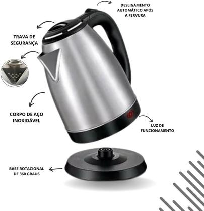 Chaleira Jarra Elétrica Portátil 1.8 Litros Aço Inox 220v Para Café Chá Linha Premium - BAK/SKYLINK/ALASKA/SMURFETT Imagem de Chaleira Jarra Elétrica Portátil 1.8 Litros Aço Inox 220v Para Café Chá Linha Premium