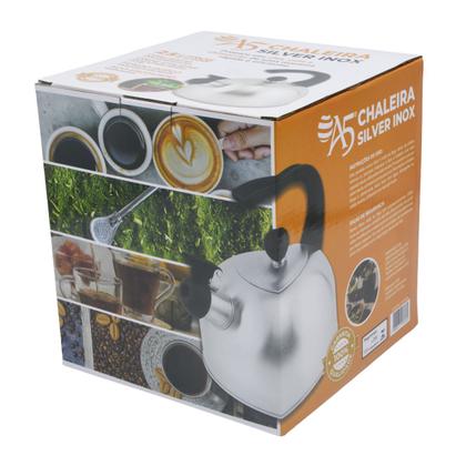 Imagem de Chaleira Silver A5 Aço Inox Com Apito 2,5 Litros Com Indução