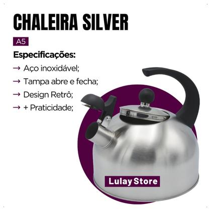 Imagem de Chaleira Silver Aço Inox 2,5L Com Apito Retro Porco Fundo Duplo Indução Vai ao Fogo Fogão Elétrico Gás Chaleira Retrô Decorativa
