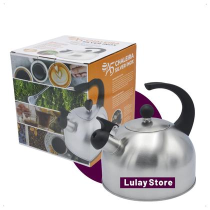 Imagem de Chaleira Silver Aço Inox 2,5L Com Apito Retro Porco Fundo Duplo Indução Vai ao Fogo Fogão Elétrico Gás Chaleira Retrô Decorativa