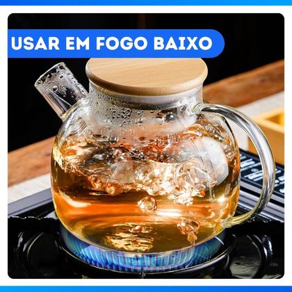 Imagem de Chaleira Vidro Com Bico Coador Infusor de Chá Premium Cozinha 1L Tampa Hermética