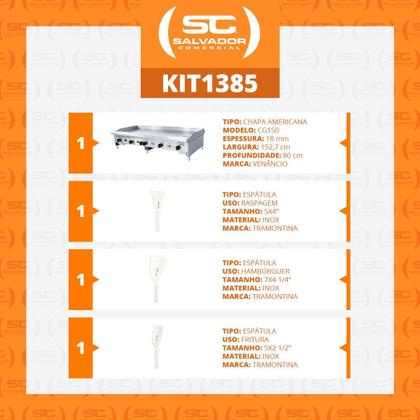 Imagem de Chapa Americana Profissional 150cm a Gás 18mm Lisa Inox CG150 e Conjunto de Espátulas - Venâncio