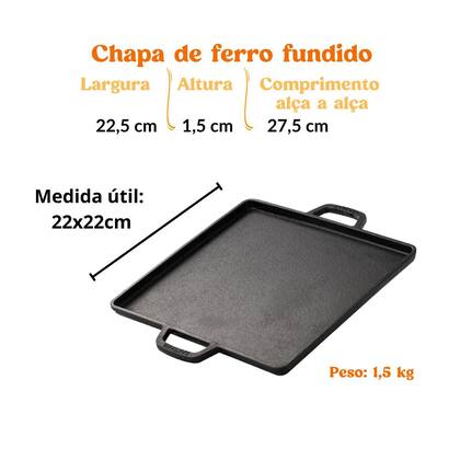Imagem de Chapa Bifeteira Lisa de Ferro Fundido Alça de Ferro 22x22 CM