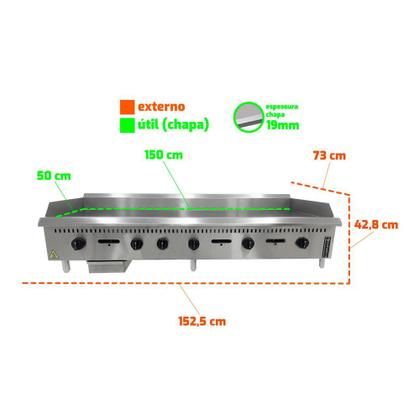 Imagem de Chapa Bifeteira Profissional Industrial Prime a Gás 150cm Pcm150g 19mm - Venâncio