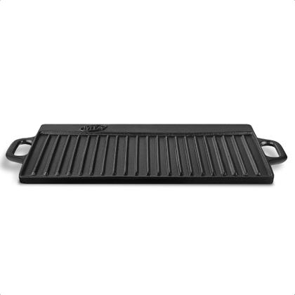 Imagem de Chapa De Ferro Fundido Grill Reversível para Forno Fogão Churrasqueira Alta Durabilidade 51Cm X 23Cm Preto MTA - 8320