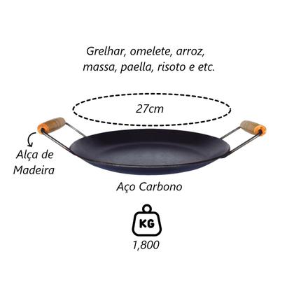 Imagem de Chapa Disco Arado Aço Carbono Bifeteira Alça Madeira 27cm