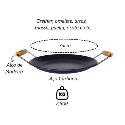Imagem de Chapa Disco Arado Aço Carbono Bifeteira Alça Madeira 33cm