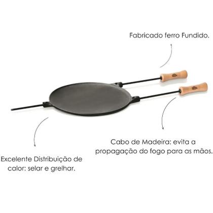Imagem de Chapa Disco Redonda Ferro Fundido e Cabo Panela Mineira 35cm