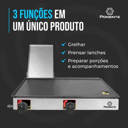 Imagem de Chapa Para Lanche Com Prensa Inox á Gás 2 Bocas 30x60cm Ponente