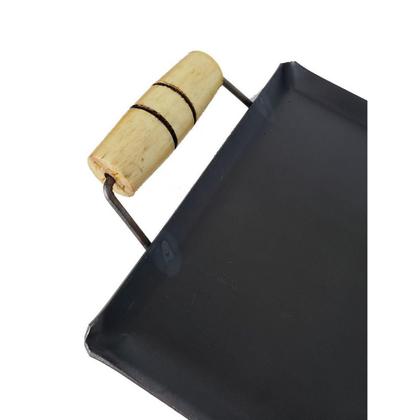 Imagem de Chapa Para Lanches Bifeteira Em Aço Carbono Resistente Com Alças Madeira 42x22cm Para Fogão Fogareiro Hambúrguer