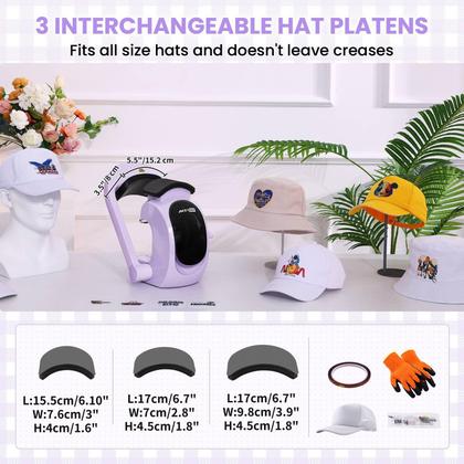 Imagem de Chapéu automático 3 em 1 da máquina de prensa térmica AKEYDIY para bonés roxos