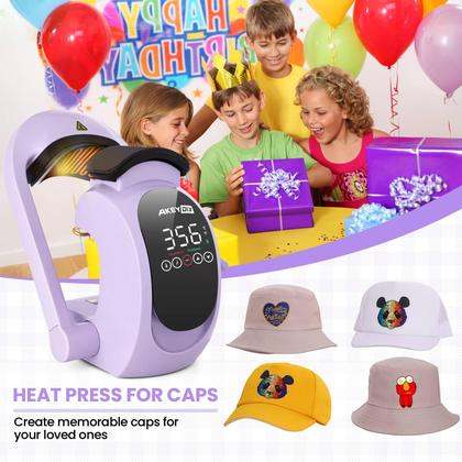 Imagem de Chapéu automático 3 em 1 da máquina de prensa térmica AKEYDIY para bonés roxos