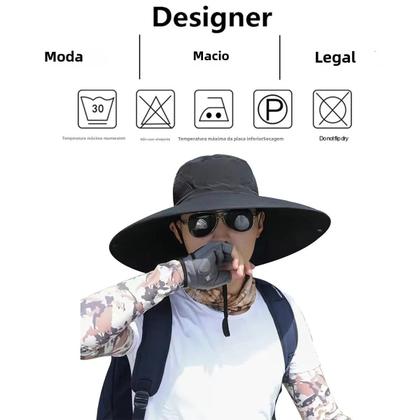 Imagem de Chapéu Balde Masculino com Aba Grande - Secagem Rápida, Proteção Solar e Estilo Casual