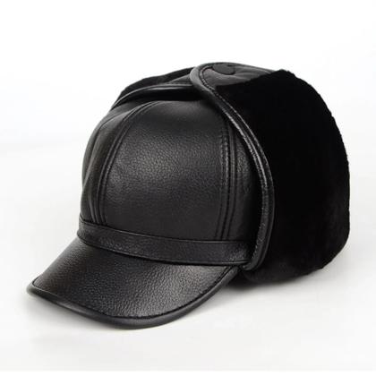 Imagem de Chapéu Beret Vintage Masculino Em Couro De Ovelha Real Para Idosos E Meia-Idade, Capuz À Prova De