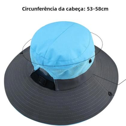 Imagem de Chapéu Bob Feminino de Aba Larga com Proteção UV UPF 50+ - Balde com Alça de Corrente