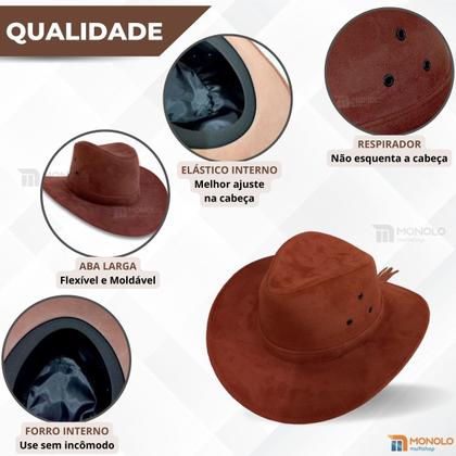 Imagem de Chapéu Country Ana Castela Peão Boiadeiro Americano Sertanejo Barretos Vaqueiro Camurça Premium Infantil Tradicional
