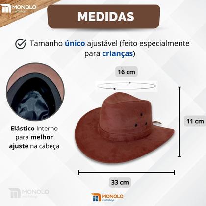 Imagem de Chapéu Country Ana Castela Peão Boiadeiro Americano Sertanejo Barretos Vaqueiro Camurça Premium Infantil Tradicional