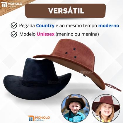 Imagem de Chapéu Country Ana Castela Peão Boiadeiro Americano Sertanejo Barretos Vaqueiro Camurça Premium Infantil Tradicional