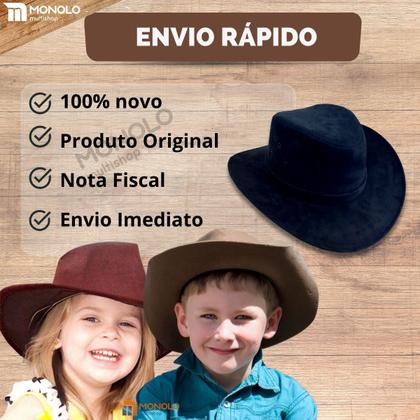 Imagem de Chapéu Country Ana Castela Peão Boiadeiro Americano Sertanejo Barretos Vaqueiro Camurça Premium Infantil Tradicional