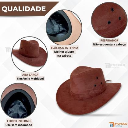 Imagem de Chapéu Country Cowboy Feminino Boiadeira Vaqueiro Festa Junina Barretos Rodeio Peão Pegweb Camurça Premium