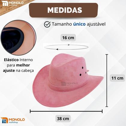 Imagem de Chapéu Country Cowboy Feminino Boiadeira Vaqueiro Festa Junina Barretos Rodeio Peão Pegweb Camurça Premium