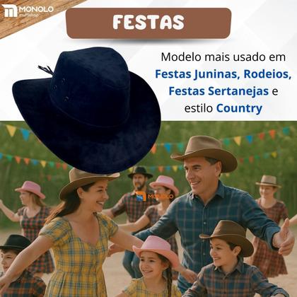 Imagem de Chapéu Country Feminino Masculino Festa Junina Caipira Rodeio Unissex Boiadeira Rodeio Sertanejo Cowboy MONOLO