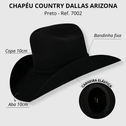 Imagem de Chapéu Country Unissex Original Dallas Arizona Preto Aba 10 Carneira Elástica - Ref. 7002