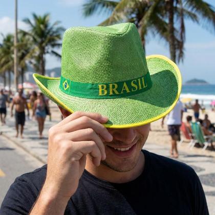 Imagem de Chapéu Cowboy Palha Sintética Brasil Verde Festas