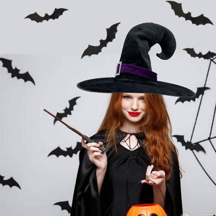 Imagem de Chapéu de bruxa de veludo de Halloween Seasons Stars SSDecor roxo  Chapéu de feiticeiro exclusivo com cores vibrantes e fivela metálica  acessório de fantasia de Halloween para mulheres e meninas