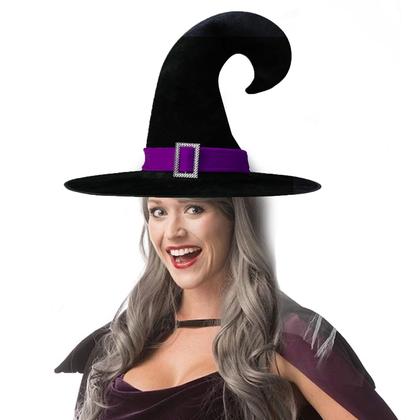 Imagem de Chapéu de bruxa de veludo de Halloween Seasons Stars SSDecor roxo  Chapéu de feiticeiro exclusivo com cores vibrantes e fivela metálica  acessório de fantasia de Halloween para mulheres e meninas