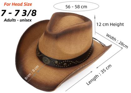 Imagem de Chapéu de caubói Melesh Adult Sun Straw Western Brown 59cm