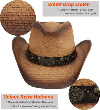Imagem de Chapéu de caubói Melesh Adult Sun Straw Western Brown 59cm