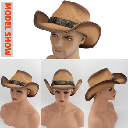 Imagem de Chapéu de caubói Melesh Adult Sun Straw Western Brown 59cm