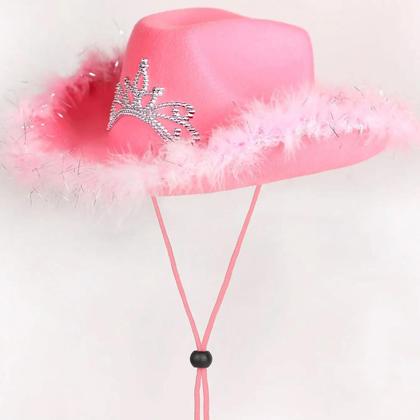 Imagem de Chapéu de Cowboy Ocidental com Penas - Aba Larga de Feltro de Lã - Festa e Halloween