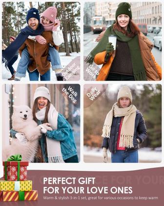 Imagem de Chapéu de inverno, cachecol, conjunto de luvas SENPUKI, forrado de cetim para mulheres e homens