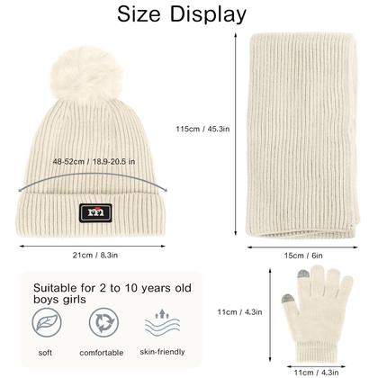 Imagem de Chapéu de inverno, cachecol e luvas, conjunto Openfly para crianças de 2 a 7 anos
