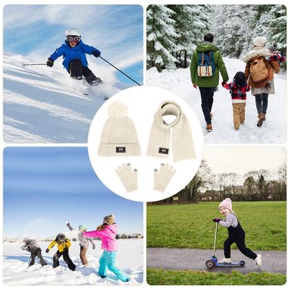Imagem de Chapéu de inverno, cachecol e luvas, conjunto Openfly para crianças de 2 a 7 anos